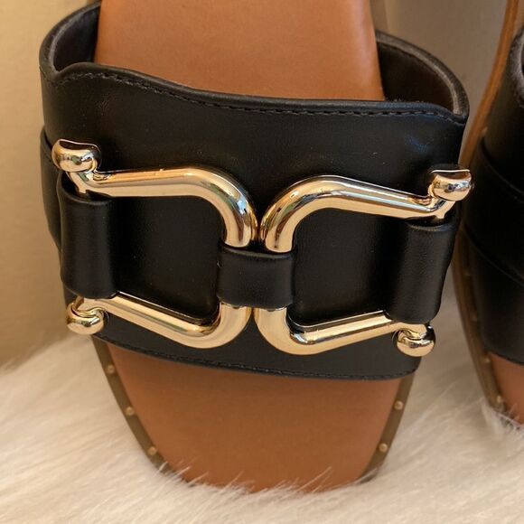 NWT Steve Madden Alita Black w/ Gold Tone Buckle Slide Sandals - Various Sizes - Picture 5 of 13